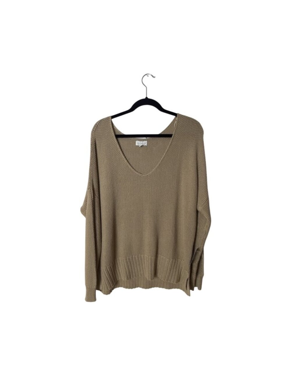 Lucky Brand Womens Oversized Beige Knit Sweater Medium Crewneck Long Sleeve